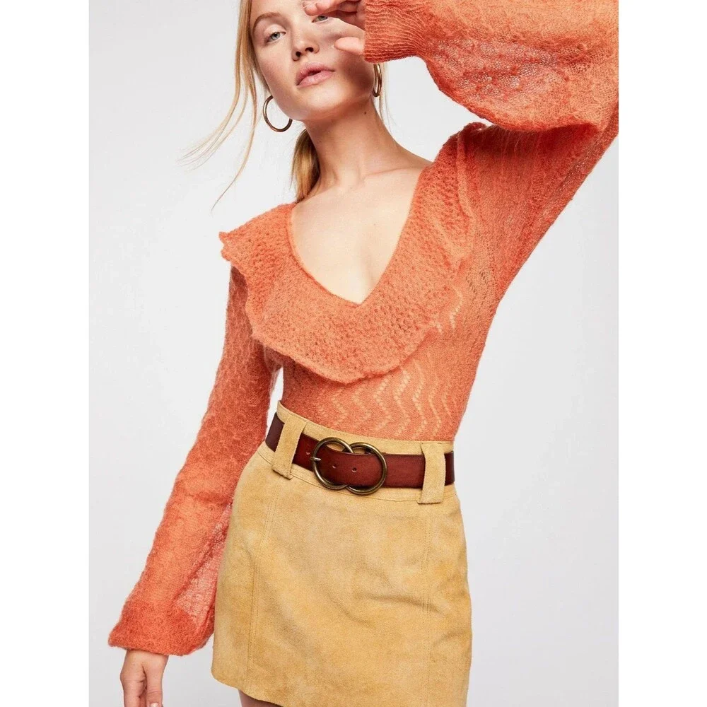 Free People Macaroon Sweater in Orange Size SMALL